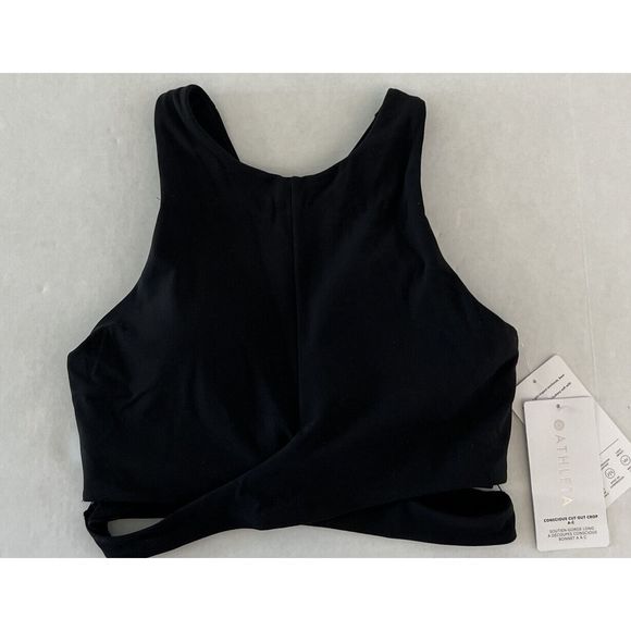 ATHLETA Conscious Cut Out Crop Sz Medium A-C Sports Bra Top Black $69 - Picture 1 of 6